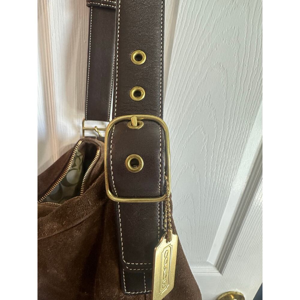 Vintage Coach Suede Hobo Bag Dark Brown Gold Legacy Leather Purse-Some Use - Picture 9 of 16